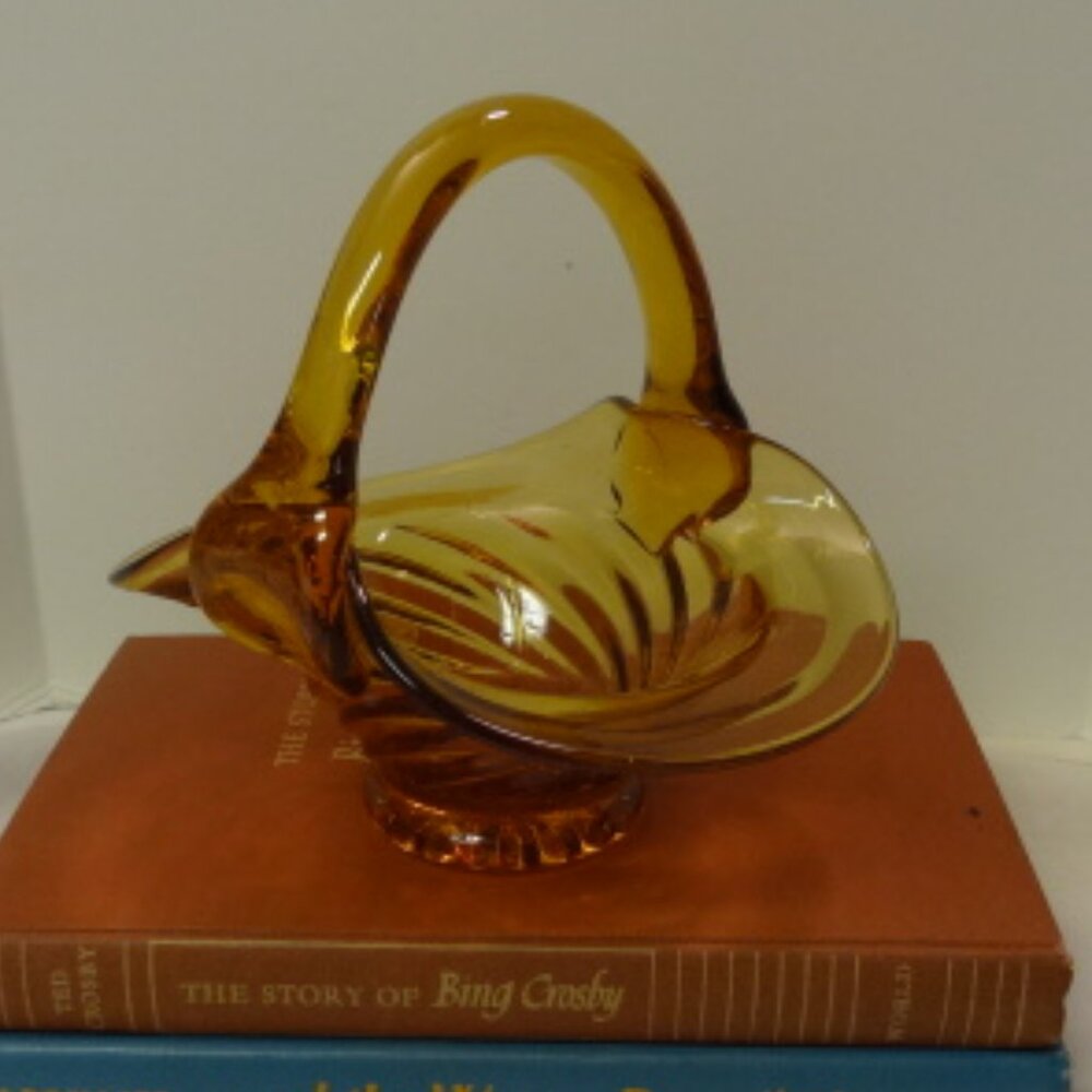 Mid Century Modern Gold Glass Basket w/Handle